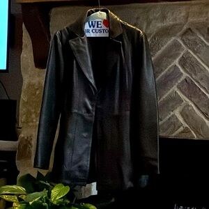 EUC Black Leather heavy coat by Prague